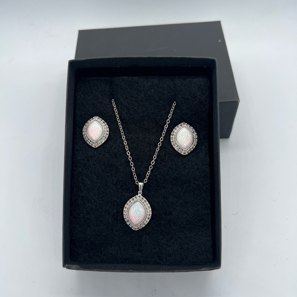 Opal Sterling Silver Necklace & Earings Set